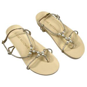 Stuart Weitzman Womens Pearl Knot Flat Sandals Size 10